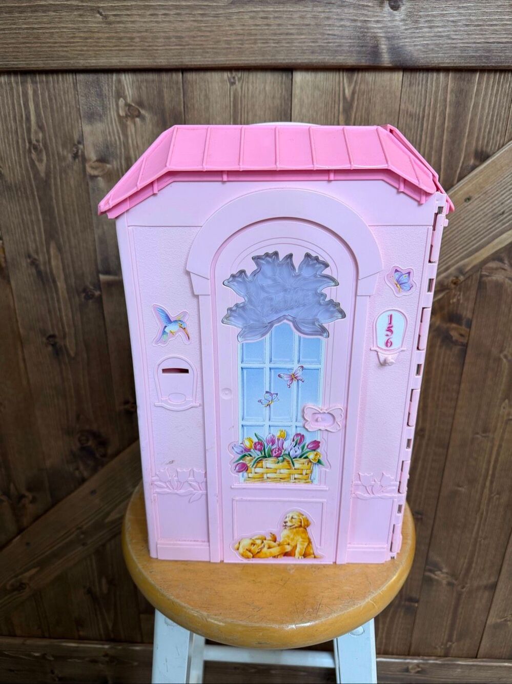 Vintage Barbie Folding Dollhouse Carry Case Pink Butterfly Floral Design (9133)